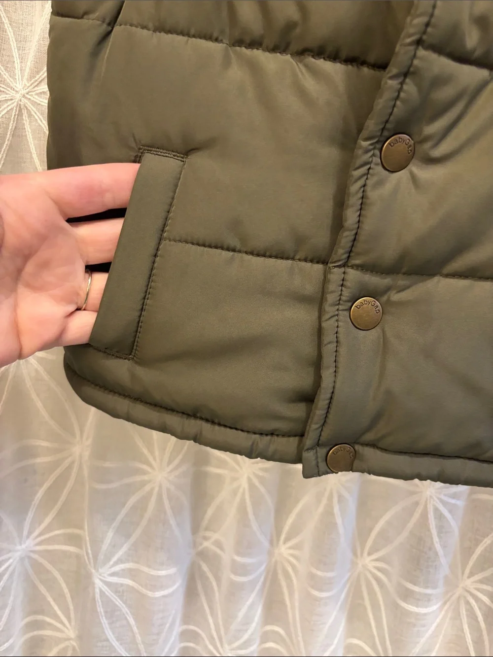 GAP Kids Olive Green Quilted Vest with Sherpa Collar